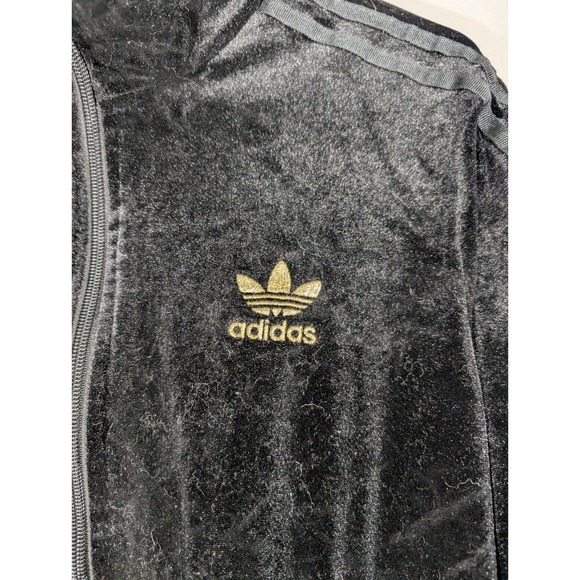 Adidas Womens Cropped Velour Track Jacket Black Sz S Y2K Blokette Sports - Picture 3 of 10